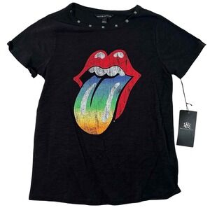 Rock & Republic Womens Studded Rolling Stones Graphic Tee Black Small WR92K017R